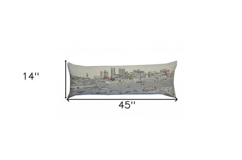14" X 46" Dark Gray And White Nashville Nighttime Skyline Lumbar Decorative Pillow