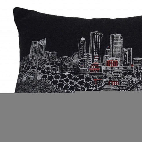 14" X 24" Black And White Fort Worth Nighttime Skyline Lumbar Decorative Pillow