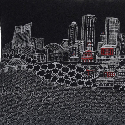 14" X 24" Black And White Fort Worth Nighttime Skyline Lumbar Decorative Pillow