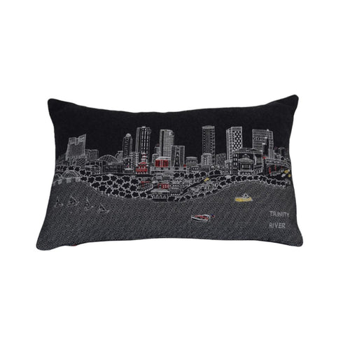 14" X 24" Black And White Fort Worth Nighttime Skyline Lumbar Decorative Pillow