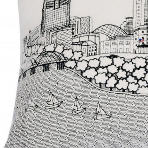 14" X 24" Black And White Fort Worth Nighttime Skyline Lumbar Decorative Pillow