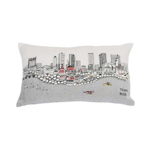 14" X 24" Black And White Fort Worth Nighttime Skyline Lumbar Decorative Pillow