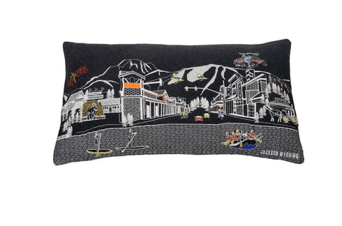 Dark Gray And White Jackson Nighttime Skyline Lumbar Decorative Pillow