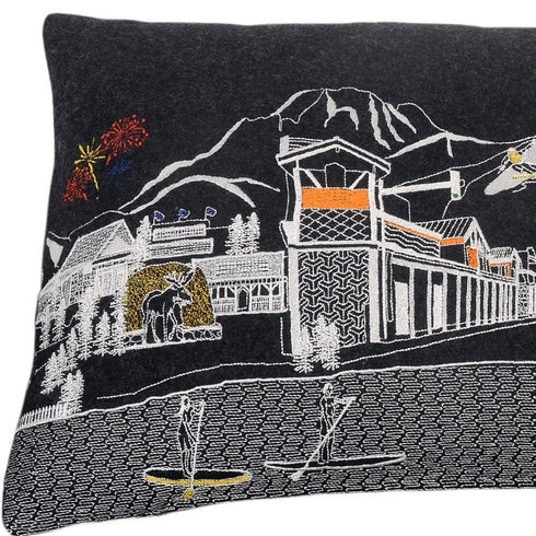 Dark Gray And White Jackson Nighttime Skyline Lumbar Decorative Pillow