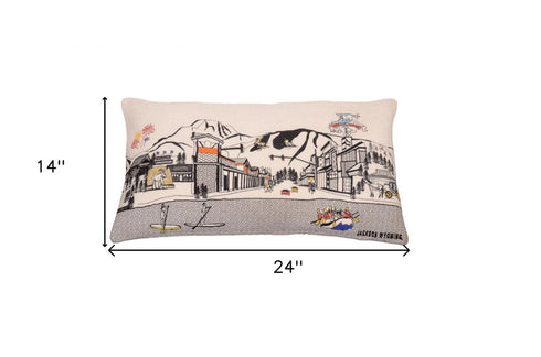 Dark Gray And White Jackson Nighttime Skyline Lumbar Decorative Pillow