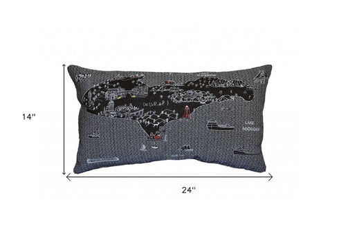 14" X 24" Cream Michigan Upper Peninsula Daylight Skyline Lumbar Decorative Pillow