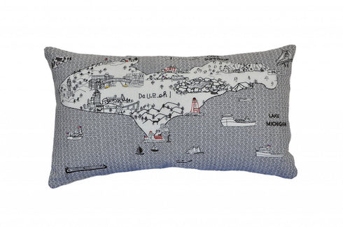 14" X 24" Cream Michigan Upper Peninsula Daylight Skyline Lumbar Decorative Pillow