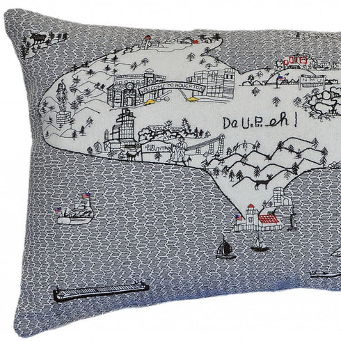 14" X 24" Cream Michigan Upper Peninsula Daylight Skyline Lumbar Decorative Pillow