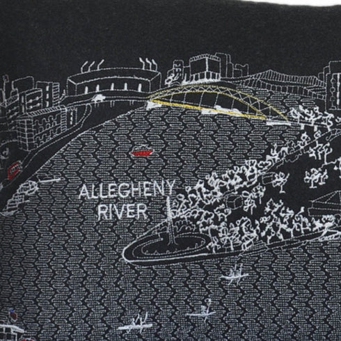 14" X 24" Dark Gray And White Pittsburgh Nighttime Skyline Lumbar Decorative Pillow