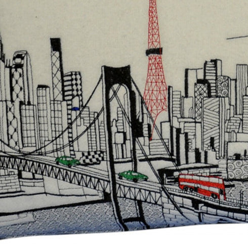 14" X 24" Dark Gray And White Tokyo Nighttime Skyline Lumbar Decorative Pillow