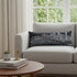 14" X 35" Dark Gray And White Chicago Nighttime Skyline Lumbar Decorative Pillow