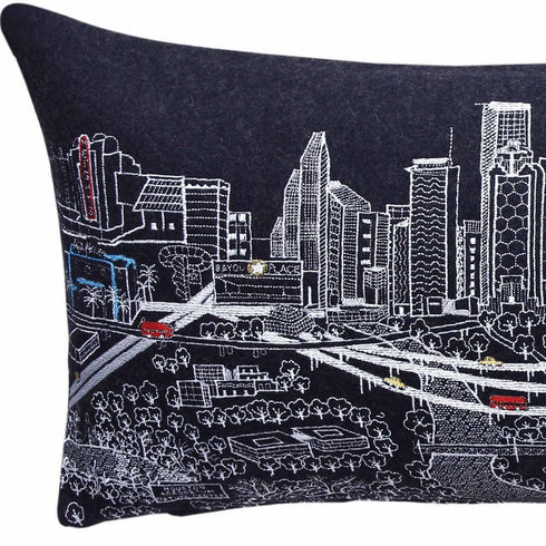 14" X 35" Dark Gray And White Houston Nighttime Skyline Lumbar Decorative Pillow