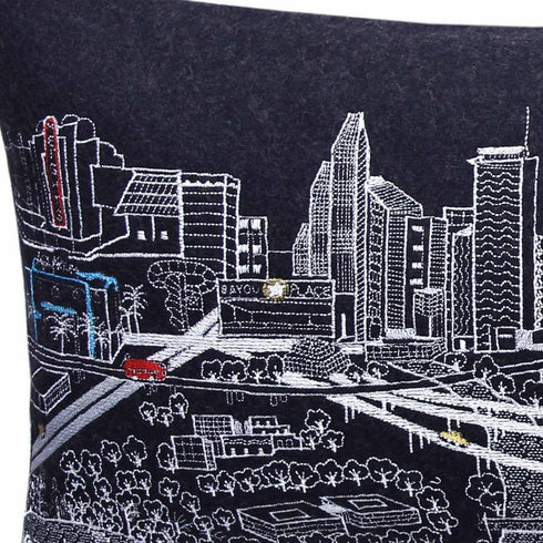 14" X 35" Dark Gray And White Houston Nighttime Skyline Lumbar Decorative Pillow