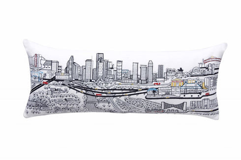 14" X 35" Dark Gray And White Houston Nighttime Skyline Lumbar Decorative Pillow