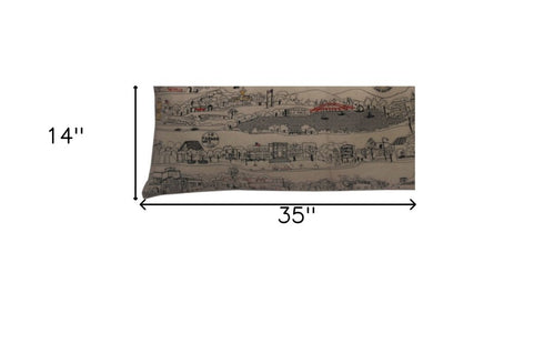 14" X 35" Cream Los Gatos Daylight Skyline Lumbar Decorative Pillow