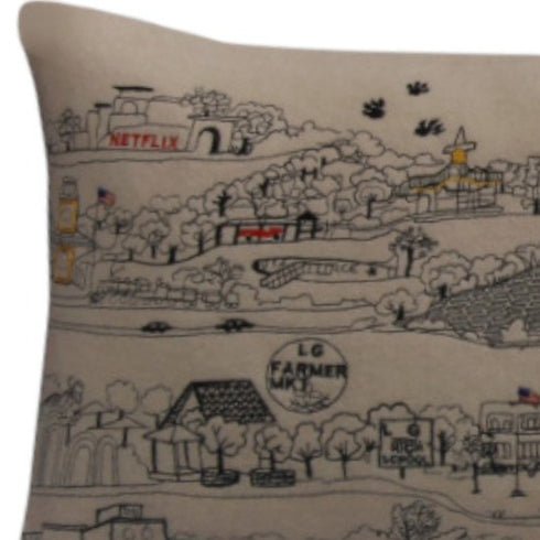 14" X 35" Cream Los Gatos Daylight Skyline Lumbar Decorative Pillow