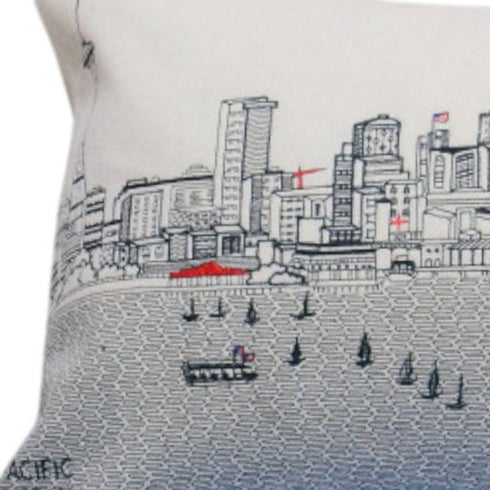 14" X 35" Dark Gray And White Seattle Nighttime Skyline Lumbar Decorative Pillow