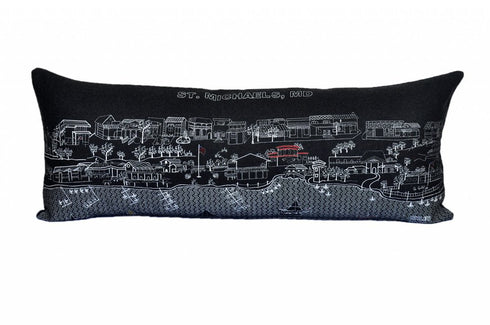 14" X 35" Dark Gray And White St Michael's Nighttime Skyline Lumbar Decorative Pillow