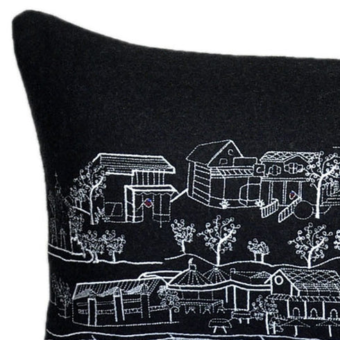 14" X 35" Dark Gray And White St Michael's Nighttime Skyline Lumbar Decorative Pillow