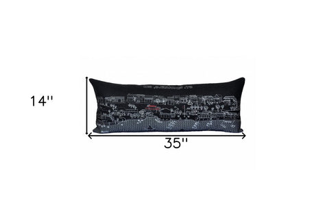 14" X 35" Dark Gray And White St Michael's Nighttime Skyline Lumbar Decorative Pillow
