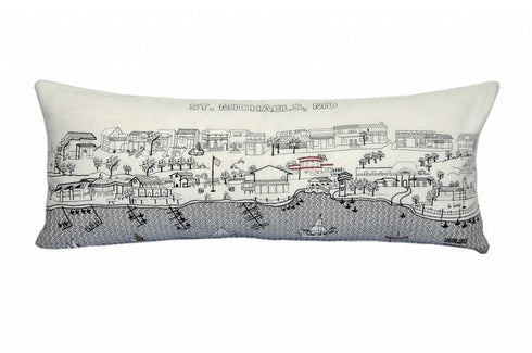 14" X 35" Dark Gray And White St Michael's Nighttime Skyline Lumbar Decorative Pillow