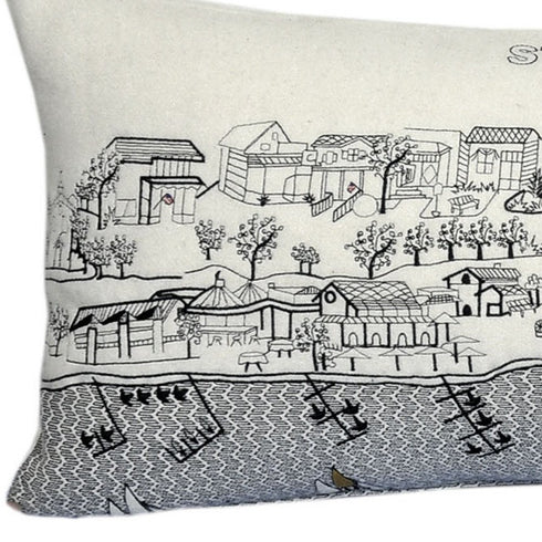 14" X 35" Dark Gray And White St Michael's Nighttime Skyline Lumbar Decorative Pillow