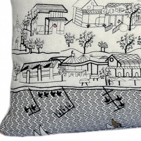 14" X 35" Dark Gray And White St Michael's Nighttime Skyline Lumbar Decorative Pillow