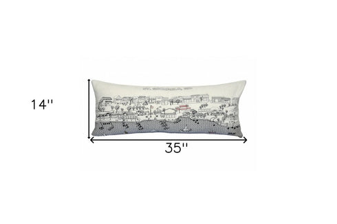 14" X 35" Dark Gray And White St Michael's Nighttime Skyline Lumbar Decorative Pillow
