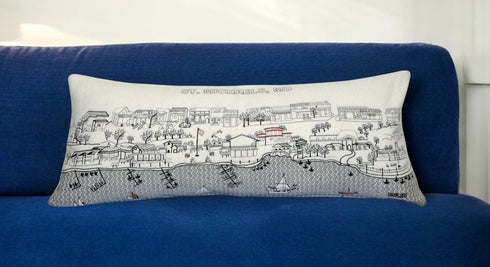 14" X 35" Dark Gray And White St Michael's Nighttime Skyline Lumbar Decorative Pillow