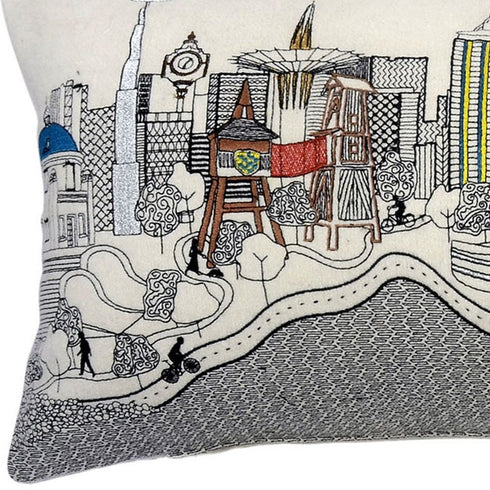 14" X 35" Dark Gray And White Tulsa Nighttime Skyline Lumbar Decorative Pillow