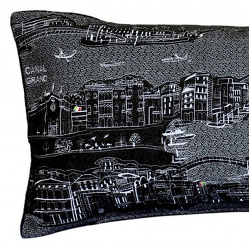 14" X 35" Cream Venice Daylight Skyline Lumbar Decorative Pillow