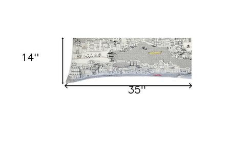 14" X 35" Cream Venice Daylight Skyline Lumbar Decorative Pillow