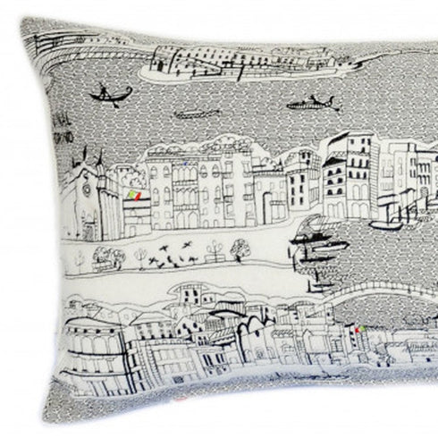 14" X 35" Cream Venice Daylight Skyline Lumbar Decorative Pillow