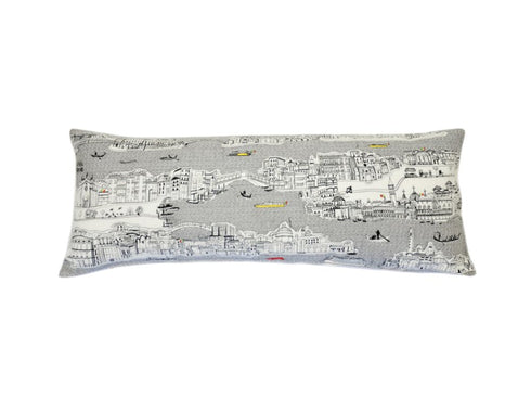 14" X 35" Cream Venice Daylight Skyline Lumbar Decorative Pillow