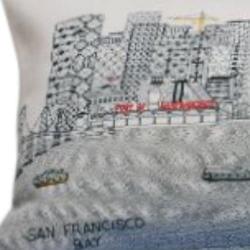 14" X 35" Dark Gray And White San Francisco Nighttime Skyline Lumbar Decorative Pillow