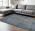 8' X 11' Blue Silver Gray And Cream Damask Distressed Stain Resistant Area Rug