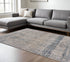 8' X 11' Cream Blue And Ivory Geometric Distressed Stain Resistant Area Rug