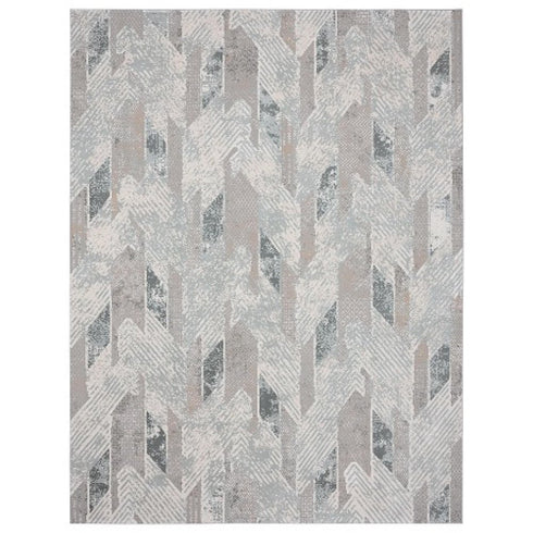 9' X 12' Gray Blue And Cream Geometric Distressed Stain Resistant Area Rug