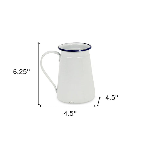 6" White and Blue Metal Jug Vase