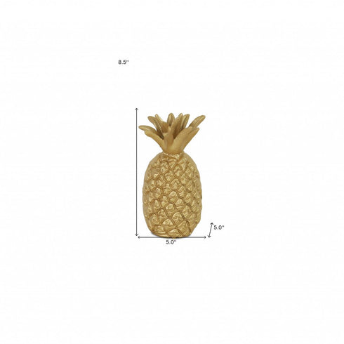 9" Gold Cast Iron Pineapple Hand Painted Sculpture
