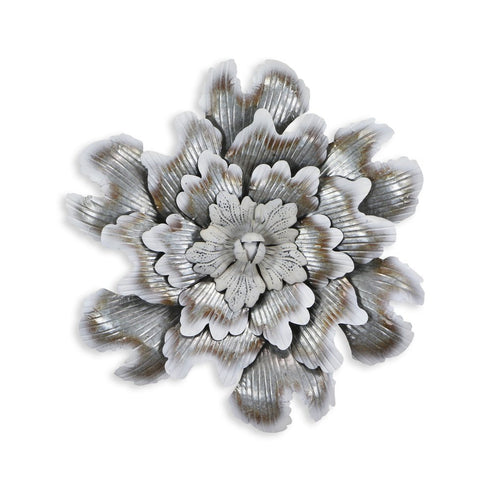 27" X 27" Gray and Off White Galvanized Metal Flower Hanging Dimensional Sculpture