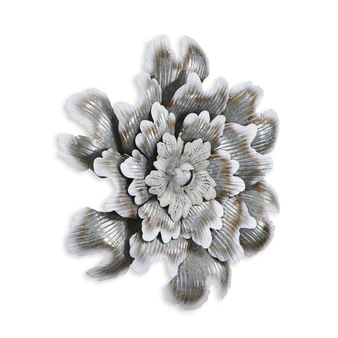 27" X 27" Gray and Off White Galvanized Metal Flower Hanging Dimensional Sculpture