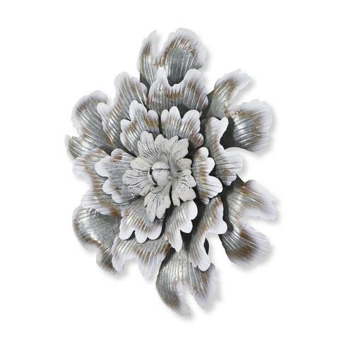 27" X 27" Gray and Off White Galvanized Metal Flower Hanging Dimensional Sculpture