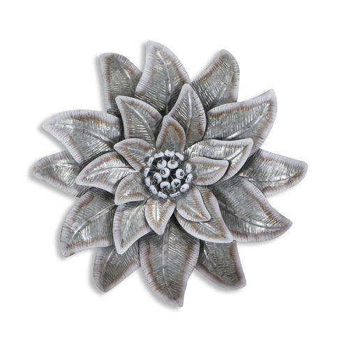 27" X 27" Gray and Off White Galvanized Metal Flower Hanging Dimensional Sculpture