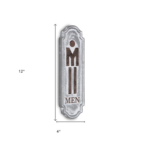 12" X 4" Gray and Brown Handcrafted Mens Room Metal Wall Decor