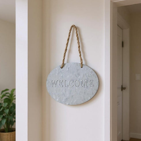 5" X 8" Gray Handcrafted Welcome Galvanized Metal Wall Decor