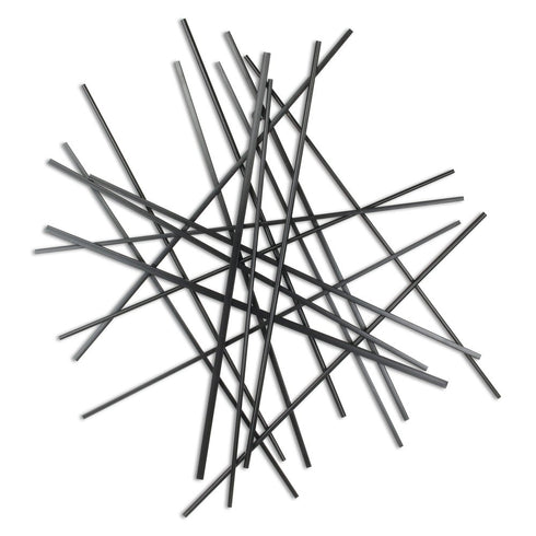 35" X 34" Black Metal Abstract Hanging Dimensional Sculpture