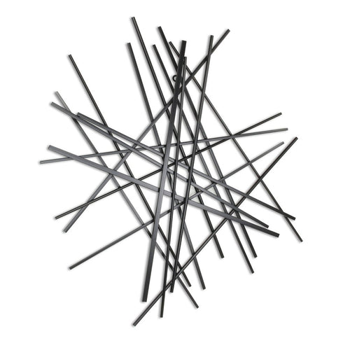 35" X 34" Black Metal Abstract Hanging Dimensional Sculpture