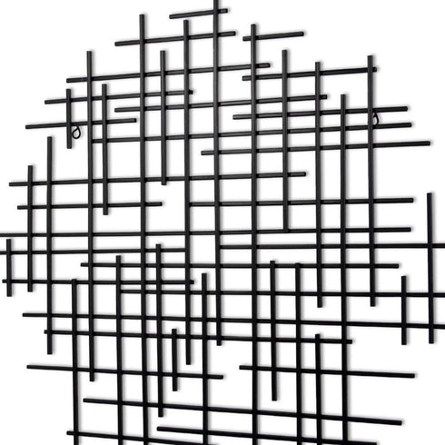 30" X 30" Black Metal Abstract Lines Round Hanging Dimensional Sculpture