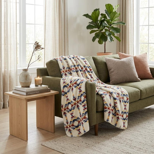 50" X 60" Blue And Off White Polyester Knitted Throw Blanket